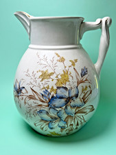 Antique Large White Ironstone Blue Lily Trans...