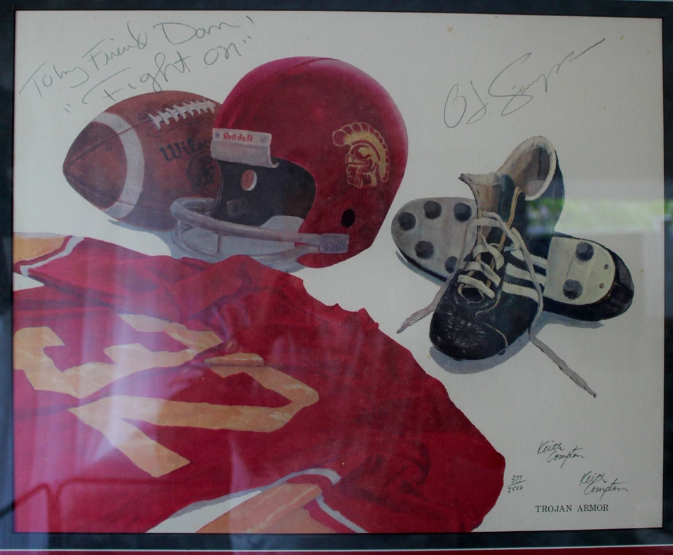 ¡¡MUY RARO!!  Arte firmado por OJ Simpson por Keith Compton USC Trojan Armor 377/2500 Foto 2 de 4