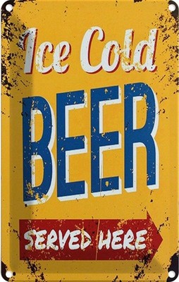 Blechschild 30x20 cm Ice Cold Beer served here Bier Deko Geschenk Metall Schild