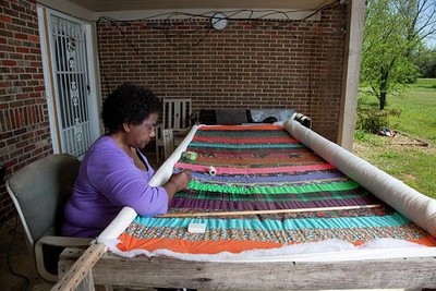 Photo:Gee's Bend Alabama 2010 Quiltmaker Quilting on Frame Porch Portrait
