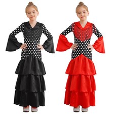 Girls Dress Mexican Maxi Princess Dancewear Flamenco Costume Party Festival