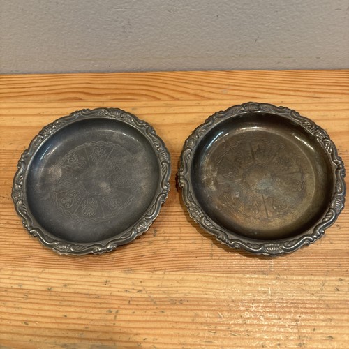 TWO Small 4" Trinket Tray Silver Plate EP On Steel Made In Italy FREE SHIPPING