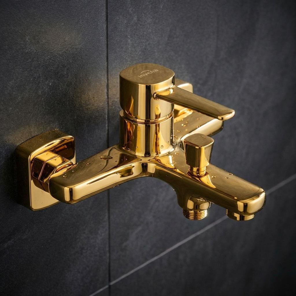 Gold Bath Tap Mixer Single Lever Wall Mounted Hose Diverter