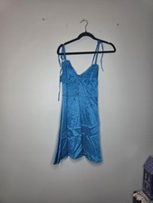 ZARA Bright Blue Textured Satin Button-Front Cami Dress, Dize S