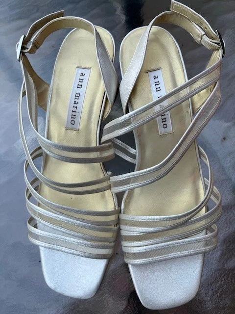 Ann Marino  Silver-Cream Strappy Slingbacks - 2.75" Chunky Heel -Size 7M Unworn - Image 4 of 4