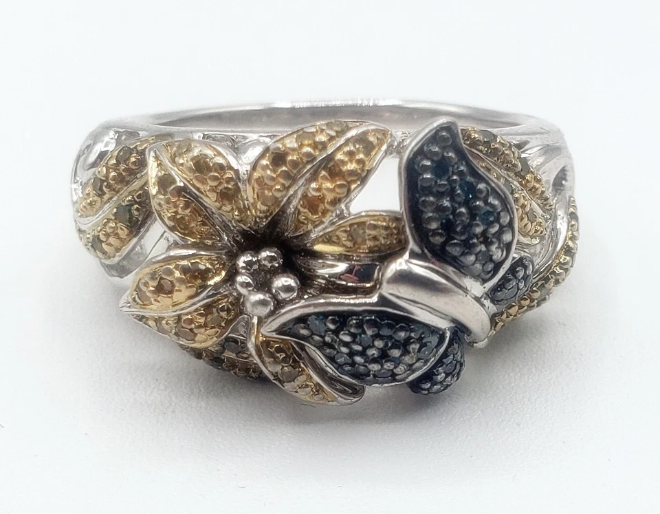 Anillo Affinity 925 Diamantes Esterlina Talla 10 Mariposa Pavé Flor Multicolor Foto 2 de 4