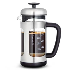 Easyworkz French Press 34 oz Coffee Tea Maker with Borosilicate Glass,Light Grey
