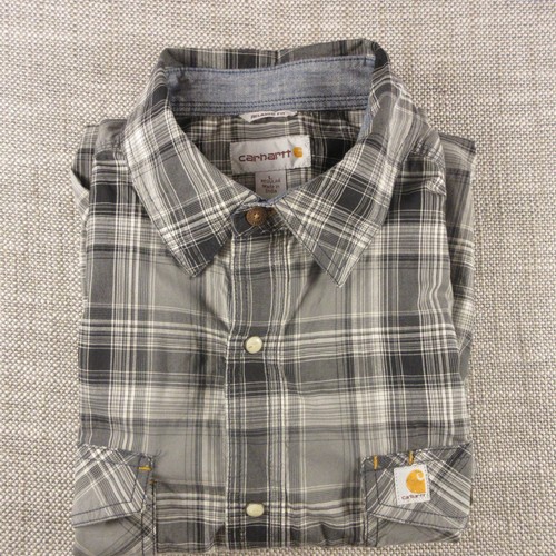 Carhartt Shirt Mens Large Pearl Snap Gray Black Plaid Woven 98 cotton 2% elastan - Picture 11 of 11