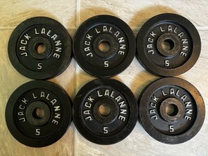 Vintage Jack LaLanne Barbell (6) X 5lb Weight Plates Stnd 30lb Total Not Olympic