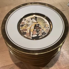 Japanese Floral Calendar Chokin Collection 9 Plates Hamilton 24K GORGEOUS! EX!