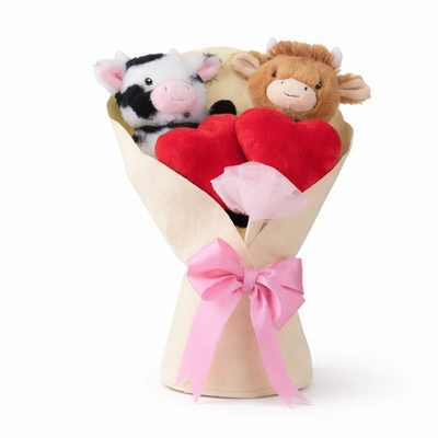 #ad 13quot; BROWN amp; SPOTTED COWS Way To Celebrate Valentine Plush Bouquet 2026 $29.99