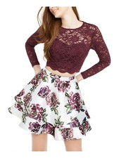 CITY TRIANGLES Womens Mini Dress Burgundy Long Sleeve Party Juniors 3