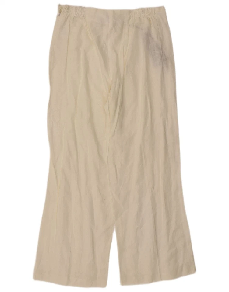 DAVID EMANUEL Womens Wide Leg Trousers UK 14 Large W32 L29 Off White Linen DY89 - Image 3 of 4