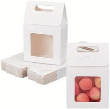 Emartbuy Kraft Window Gable Gift Box Bag with Handle â White â Size 1 (15 Ã