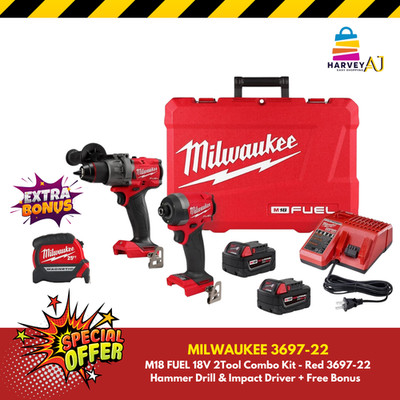 Milwaukee 3697- M18 FUEL 18V 2-Tool Combo Kit Hammer Drill & Impact Driver+Bonus