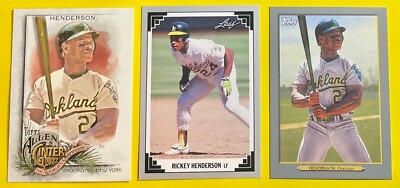 RICKEY HENDERSON Oakland A's 3-Card Lot, HALL OF FAME, '90 MVP, ALL-TIME SB LDR