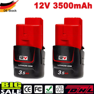 2Pack Akku Für Milwaukee M12 B2 Akku 12V 3.5Ah 4932430064 48-11-2430 2411 DHL DE