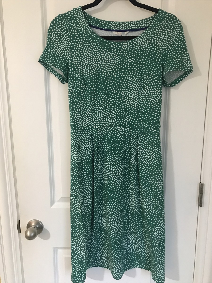 Boden Polka Dot Midi Dress Green White Size 2 Women's