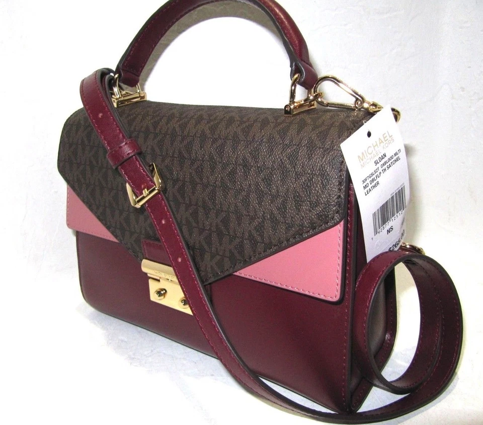 Michael Kors Sloan коричневый Oxblood розовый двойной верхняя ручка сумка Дамская сумка с Ярлыками $268 - Изображение 4 из 4