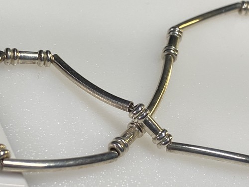 Vintage Sterling Silver Necklace pendant 925 Chain Bar Ball Link Antique Crystal - Picture 7 of 19