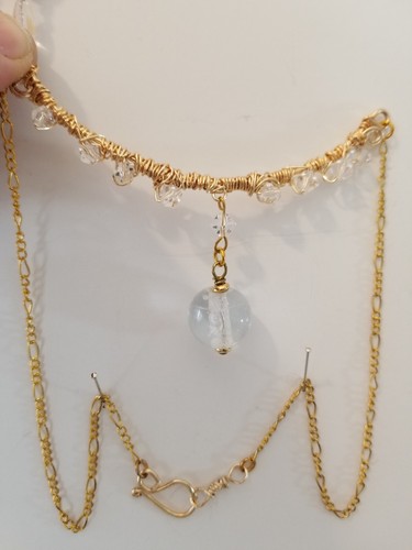Vintage Handcrafted Lampwork Clear Focal bead necklace crys 17 inches goldplate - Picture 6 of 11