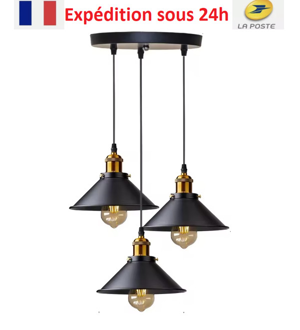 Suspension rétro noire style loft russe en fer forgé pour îlot de cuisine
