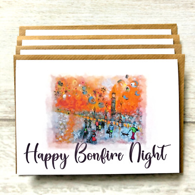 Happy Bonfire Night Grußkarten 4er Pack leer Innengröße A6 Guy Fawkes