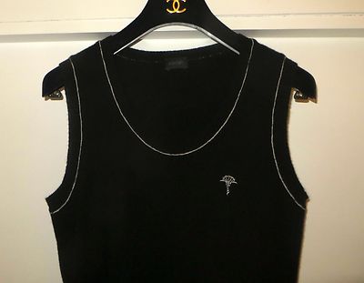 JOOP! BLACK AND WHITE SLEEVELESS JUMPER 100%CASHMERE SIZE XS-S