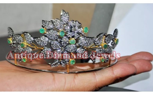 16,10ct Rosenschliff Diamant 925 Silber Smaragd Viktorianischer Look Hochzeit Diadem Krone - Bild 11 von 11