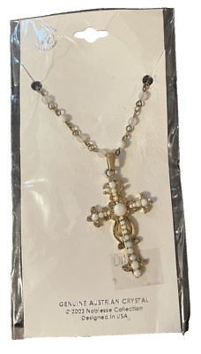 Noblesse Collection Signed VCLM Austrian Crystal Cross  Necklace 18  Bead Chain