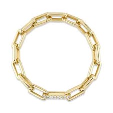 Diamond Paper Clip Link Chain Bracelet 14K Yellow Gold 8" Inch 0.93CT Round Cut