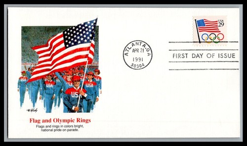 US FDC # 2528. 29c Flag over Olympic ringse Fleetwood 1991, 0a971