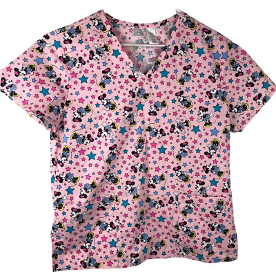 Disney Minnie Mouse and Stars Pink Scrub Top Size Medium (8-10) EUC