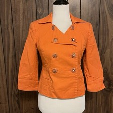 Ideology Orange 3/4 Sleeve W/pockets Embellished W/roses Detail Buttons Blazer S