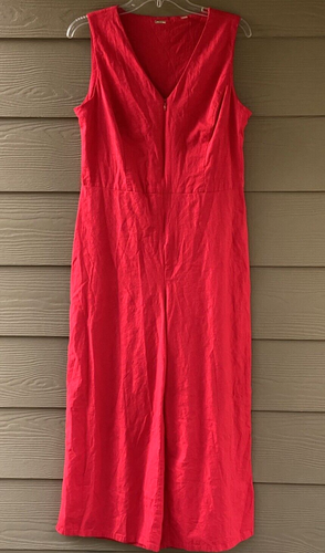 T TAHARI Red Linen Blend Sleeveless Jumpsuit Jumper Size 8 - Picture 2 of 11