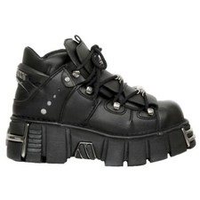 Nuevos Zapatos Rock Tower Metálicos Cuero Negro Motociclista Botas Góticas Reino Unido