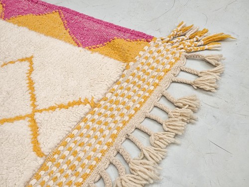 Moroccan Handmade Beni Ourain Rug 3x8 Berber Geometric Pink Yellow Wool Runner - Picture 5 of 12