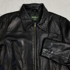 Eddie Bauer Jacket Womens XL Black Lamb Leather Full Zip Bomber Soft Vintage 90s