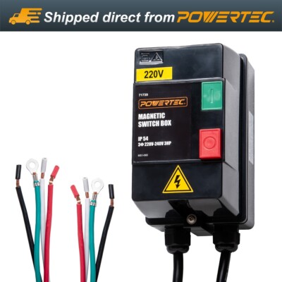 POWERTEC 71739 3-Phase 3 HP Magnetic Switch Box (220V-240V)
