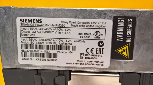 Siemens PM230 3kW 5hp 400 6SL3210-1NE14-1UL1 Powermodul - Picture 3 of 5