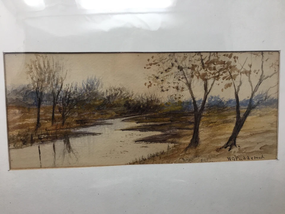 Pintura aquarela paisagem William George Puddefoot 1842-1925 artista americano - Imagem 2 de 4