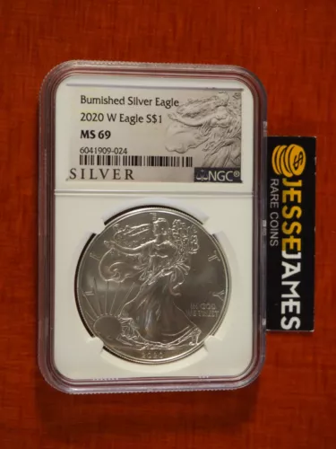 2020 W BURNISHED SILVER EAGLE NGC MS69 BLACK LABEL