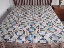 New Cotton PATCHWORK Queen QUILT TOP, 88" x 88", Flat shipping, #4