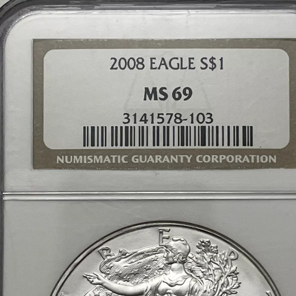 2008 AMERICAN SILVER EAGLE $1 NUMISMATIC GUARANTY MS69 - 103 NGC - Image 3 of 4