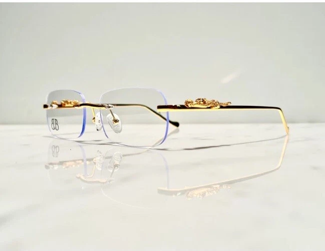 Bonano Men’s Glasses Sunglasses Woods Buffs Big C Panther Diamonds Cut Gold Wood - Image 3 of 4