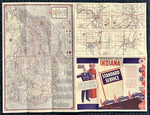 Vintage 1940’s? Standard Oil Co “INDIANA STANDARD SERVICE” Tri-Fold Highway Map - Picture 3 of 5