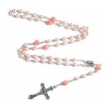 Catholic Rosary Our Rose Lourdes rosary with 6mm pink pearl beads (ROSJLM-PNK)