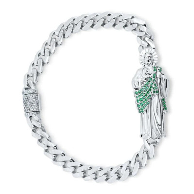 sterling Silver 925 St Jude Green CZ Cuban 6.5mm Bracelet | eBay