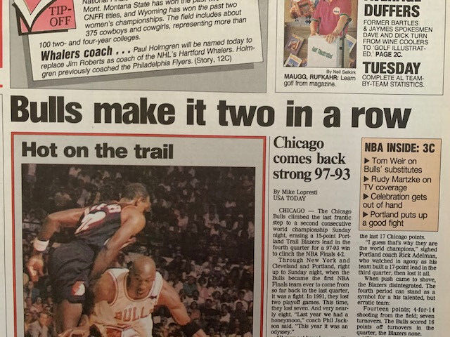 MICHAEL JORDAN LOT OF 4 ORIGINAL NEWSPAPERS FIRST 2 BULLS TITLES