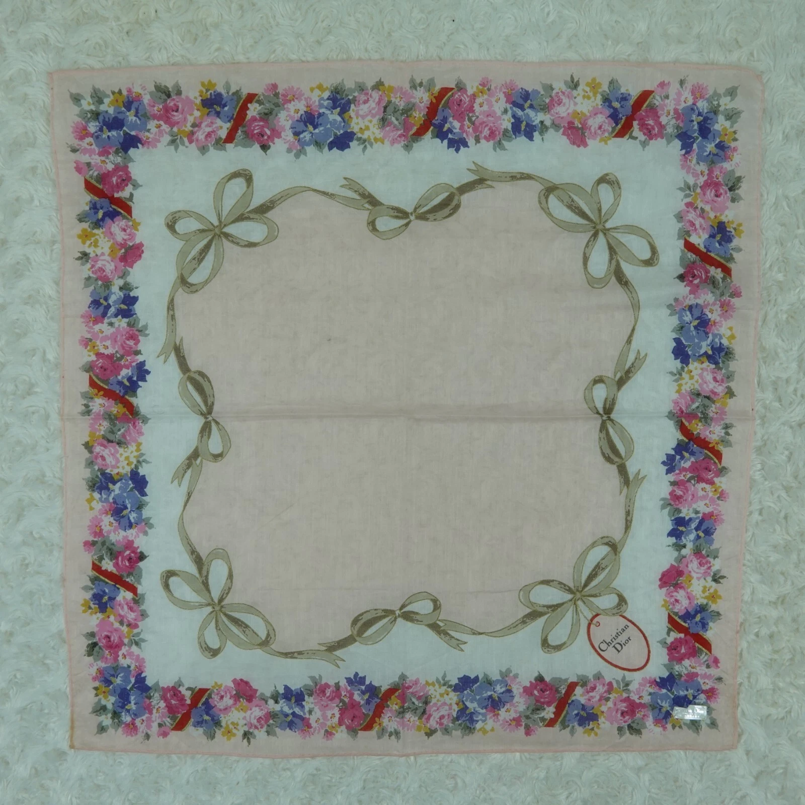 N398 CHRISTIAN DIOR Foulard coton couleur pêche foulards poche carré 18,5